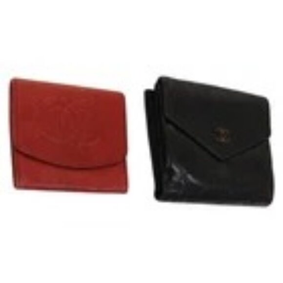 CHANEL Wallet Leather 2Set Red Black CC Auth 138264 - Picture 1 of 15